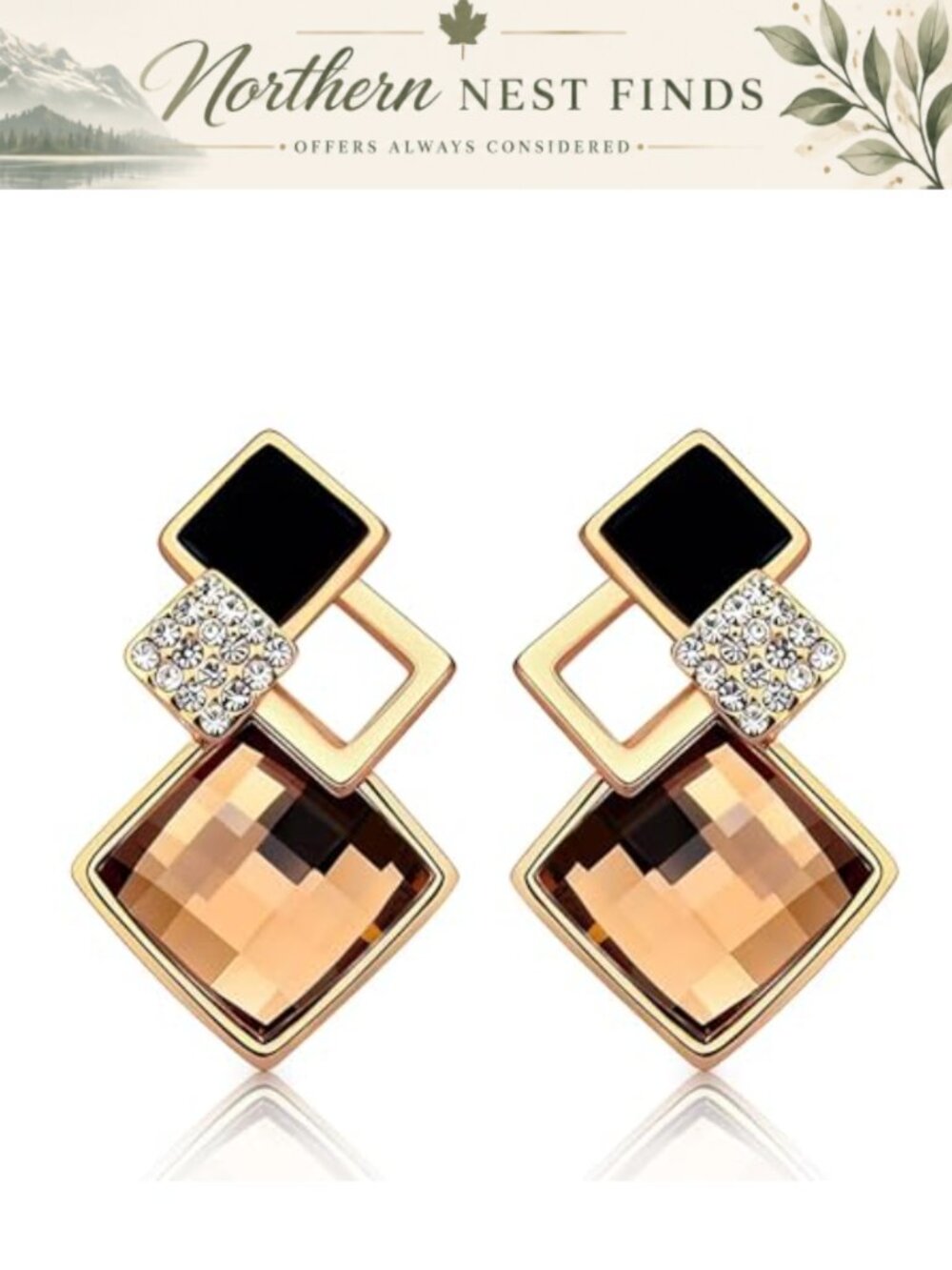 Simulated Topaz Rhombus Earrings 18K Gold Plated Women